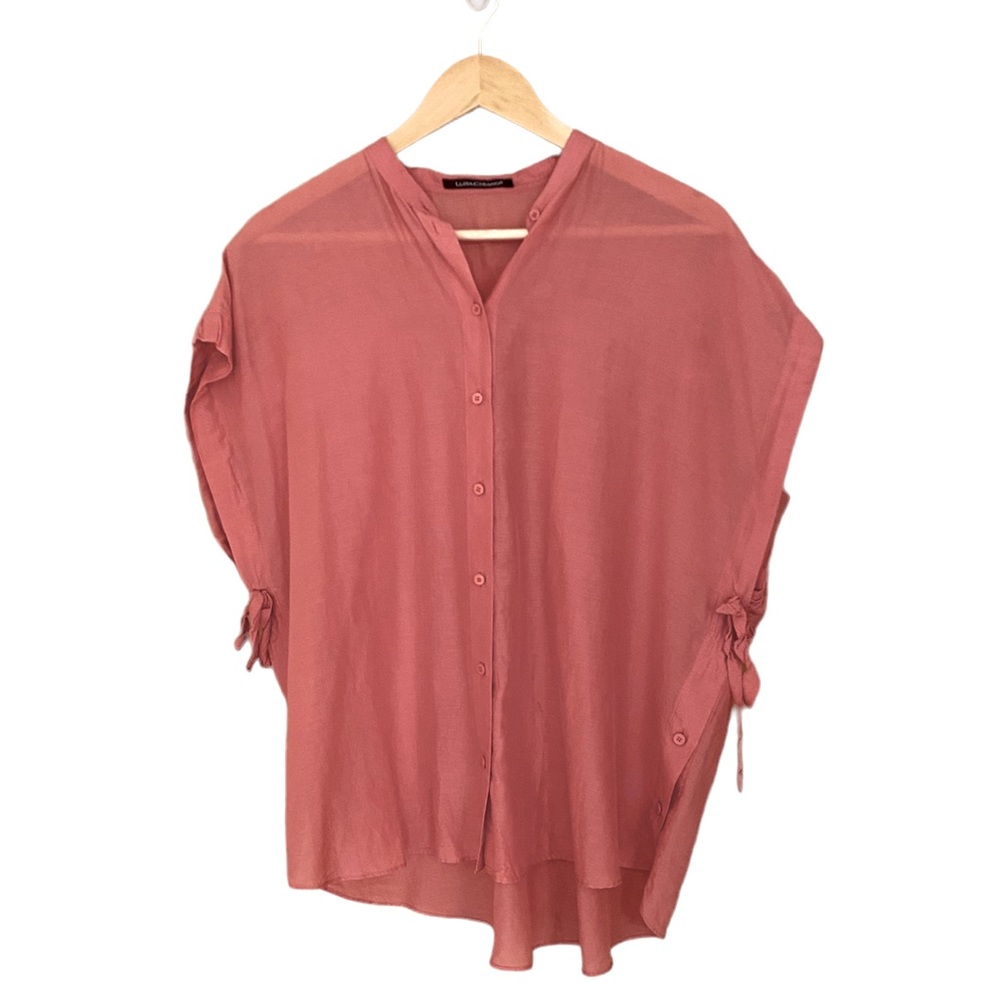 Louisa Cerano Rose Pink Cotton Silk Blouse Designer Luxury Size 8 Like New